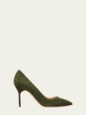 Manolo Blahnik BB Pumps Stiletto Heels Green Suede Size 38 Made In Italy Shoes